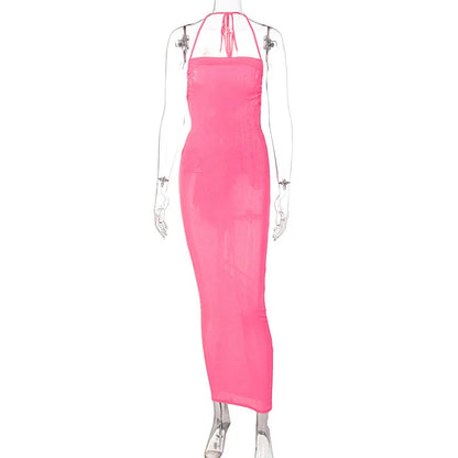 Backless Sleeveless, Swing Collar Drawstrings Hollow Out Slit Sexy Maxi Prom Dress 2023 Summer Women Party Y2K Robe