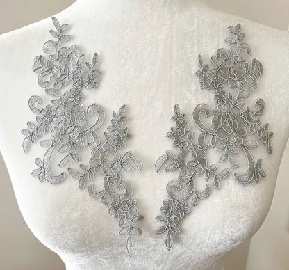 Lace, 1 Pair Flower Sew Wedding Lace Patches Embroidery Applique Repair For Wedding Dresses 25*12cm