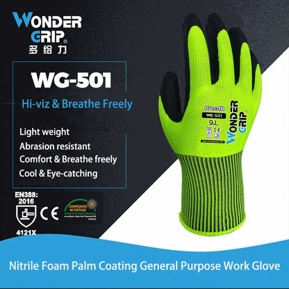 Garden Work Glove Nylon Spandex Fluorescent Green Nitrile Micro Foam Flower Garden Safety Mittens