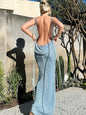 Backless Sleeveless, Swing Collar Drawstrings Hollow Out Slit Sexy Maxi Prom Dress 2023 Summer Women Party Y2K Robe