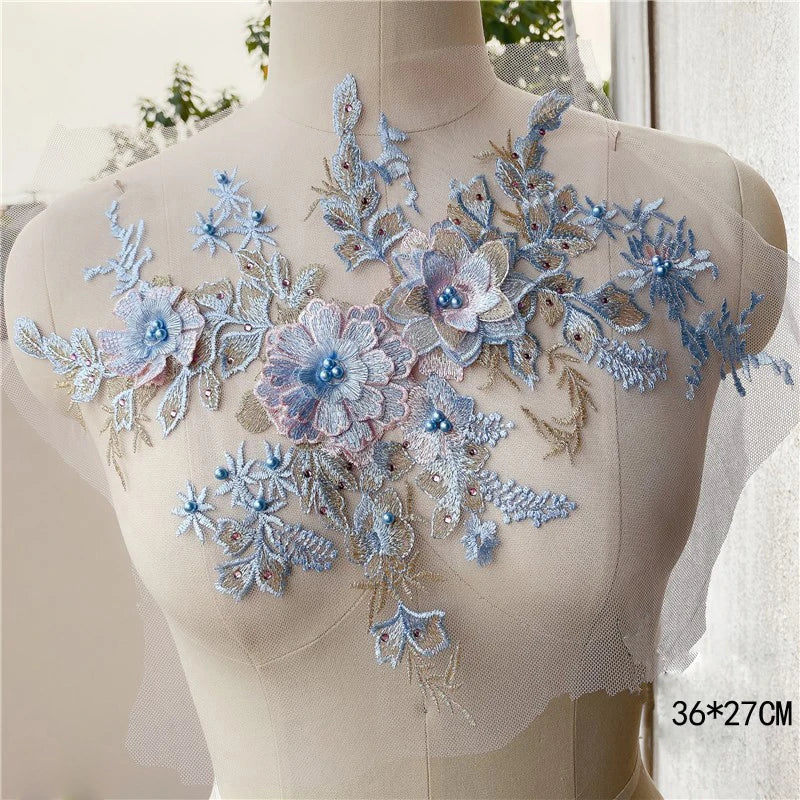 Prom dress lace, Blue Frence Fabric Lace Trimmings Sequins Patches Designs Appliques For Prom Ball Gown Wedding Dress Costumes Diy Party