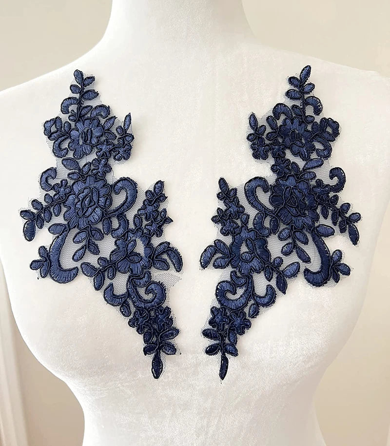 Lace, 1 Pair Flower Sew Wedding Lace Patches Embroidery Applique Repair For Wedding Dresses 25*12cm