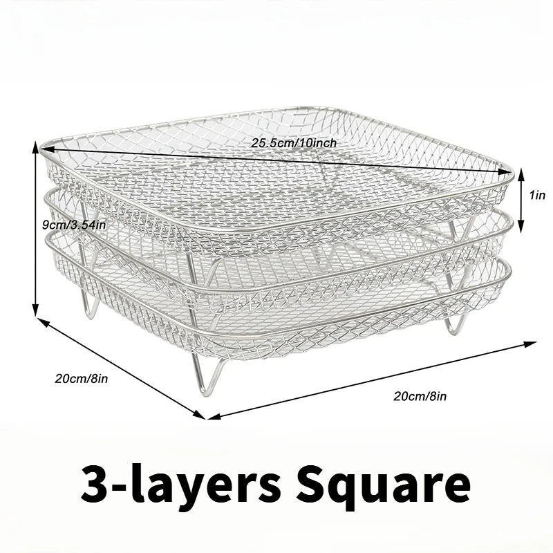 Air Fryer 3-layers Rack Stackable Grilling 304 Stainless Steel Airfryer Oven Grill Steamer Cooker Kitchen Gadgets Cooking Tools
