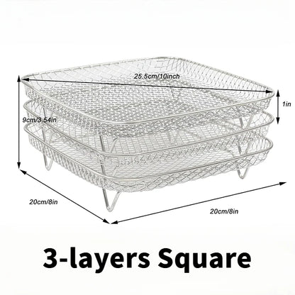 Air Fryer 3-layers Rack Stackable Grilling 304 Stainless Steel Airfryer Oven Grill Steamer Cooker Kitchen Gadgets Cooking Tools