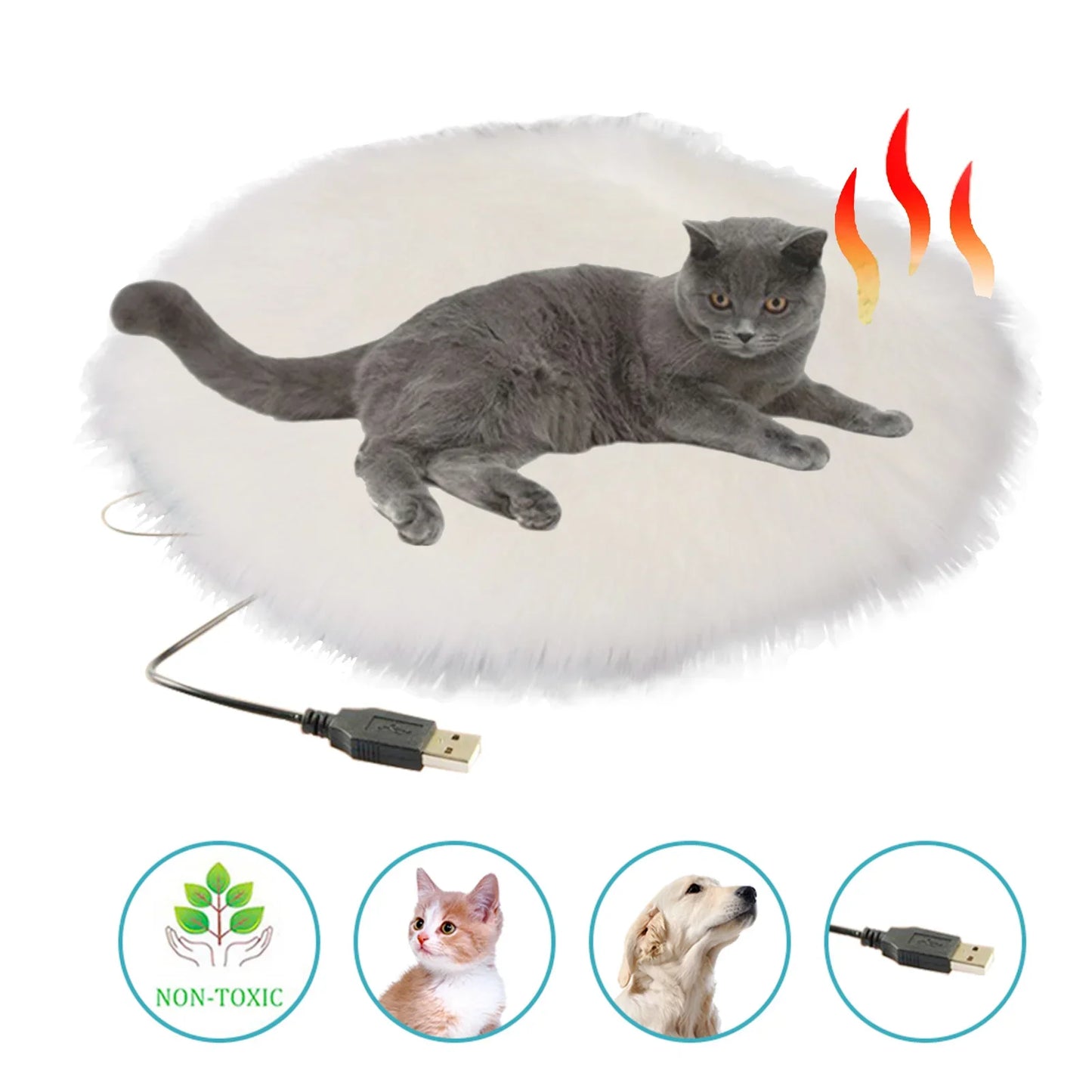 Electric Usb Mat Constant Temperature Pet Bed Blanket Puppy Heater Portable Cat Winter Sleep Roud Cushion Dog Heating Plush Pad