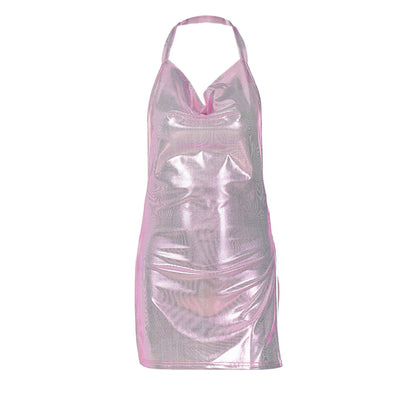 Mini Dress, Sexy Bodycon for Women Bling Glitter Evening Prom Women Halter Side Slit Backless Party Club Summer Clothes