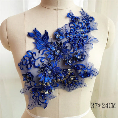 Prom dress lace, Blue Frence Fabric Lace Trimmings Sequins Patches Designs Appliques For Prom Ball Gown Wedding Dress Costumes Diy Party