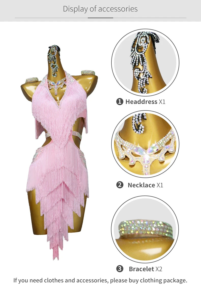 Dance Dress, 2025 Latin Sexy Professional Women Ballroom Party Prom Short Skirt Girls Samba Line Sport Stage Wear Fringed Clothes