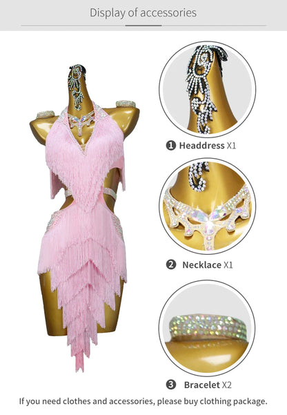 Dance Dress, 2025 Latin Sexy Professional Women Ballroom Party Prom Short Skirt Girls Samba Line Sport Stage Wear Fringed Clothes