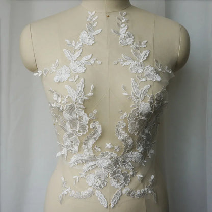 Embroidered Lace Applique Sewing Flower Fabric Collar Patch For Wedding Party Gown Bridal Dress Clothes DIY Crafts