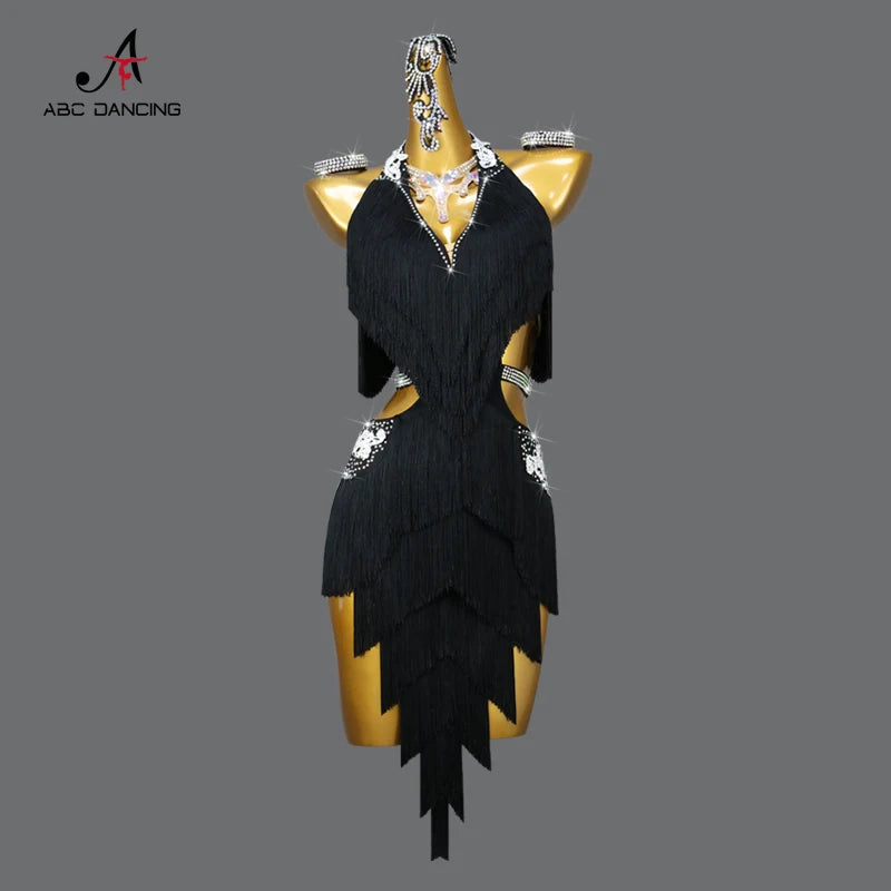 Dance Dress, 2025 Latin Sexy Professional Women Ballroom Party Prom Short Skirt Girls Samba Line Sport Stage Wear Fringed Clothes