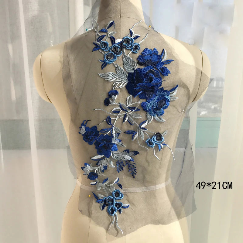 Prom dress lace, Blue Frence Fabric Lace Trimmings Sequins Patches Designs Appliques For Prom Ball Gown Wedding Dress Costumes Diy Party
