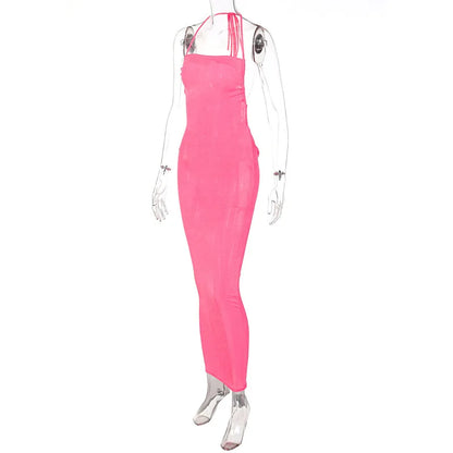 Backless Sleeveless, Swing Collar Drawstrings Hollow Out Slit Sexy Maxi Prom Dress 2023 Summer Women Party Y2K Robe