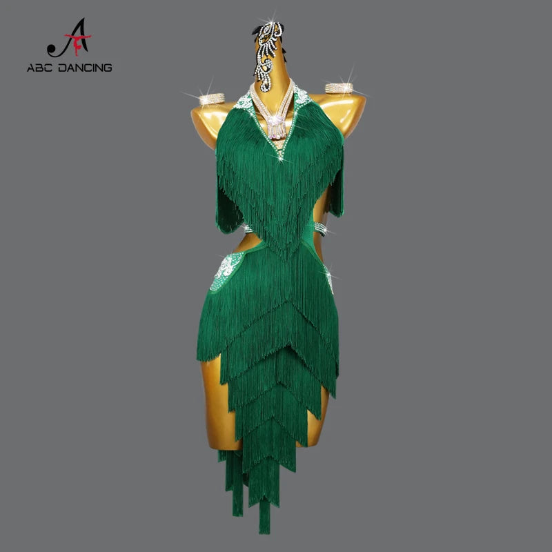Dance Dress, 2025 Latin Sexy Professional Women Ballroom Party Prom Short Skirt Girls Samba Line Sport Stage Wear Fringed Clothes