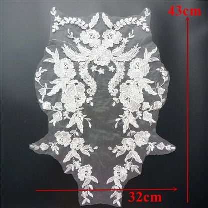 Embroidered Lace Applique Sewing Flower Fabric Collar Patch For Wedding Party Gown Bridal Dress Clothes DIY Crafts