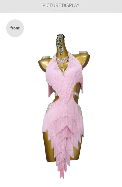 Dance Dress, 2025 Latin Sexy Professional Women Ballroom Party Prom Short Skirt Girls Samba Line Sport Stage Wear Fringed Clothes