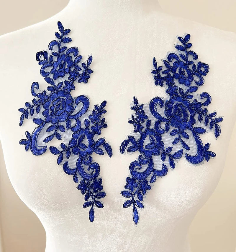 Lace, 1 Pair Flower Sew Wedding Lace Patches Embroidery Applique Repair For Wedding Dresses 25*12cm