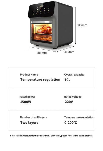 Air Fryers, 10L Large Capacity Electric Oil-free Automatic Household Kitchen 360°Baking Convection Oven Deep Fryer without Oil