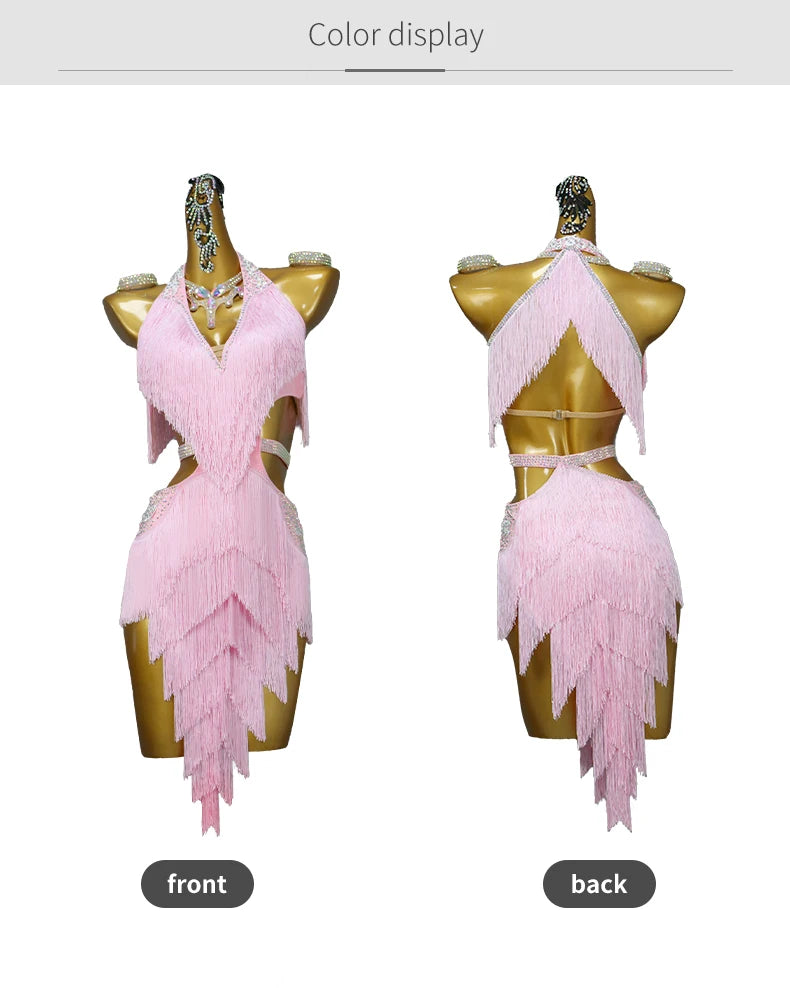 Dance Dress, 2025 Latin Sexy Professional Women Ballroom Party Prom Short Skirt Girls Samba Line Sport Stage Wear Fringed Clothes