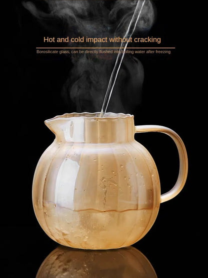 Coffee Teapot, Glass Kettle Pots Teapot Kawaii Color Pumpkin Thermal Water Bottle 1000ml with Cup Moka Pot Home Appliance Kitchen Accessories
