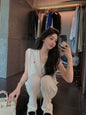 2024 New V-neck Knitted Vest Women Vintage Solid Embroidery Pullover Cable Sweater New Korean Retro Spring Autumn Loose Tank Top