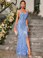 hottest spring fashion elegant blue  Backless sequined gown with a high slit Cami Dress