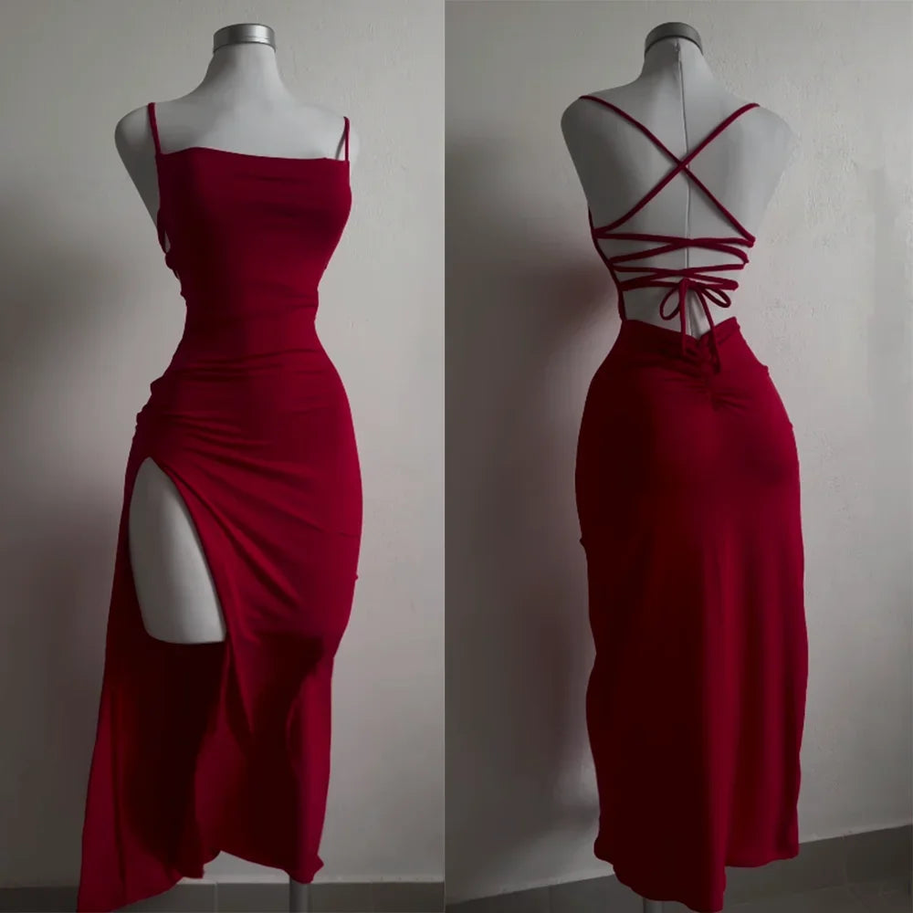2025 Explosive New Dress Summer High Sensibility Halter Strap Spice Girl Bag Hip Dress Sexy Women's Red Dress Club Black Dress