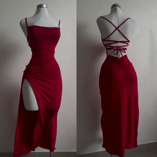 2025 Explosive New Dress Summer High Sensibility Halter Strap Spice Girl Bag Hip Dress Sexy Women's Red Dress Club Black Dress