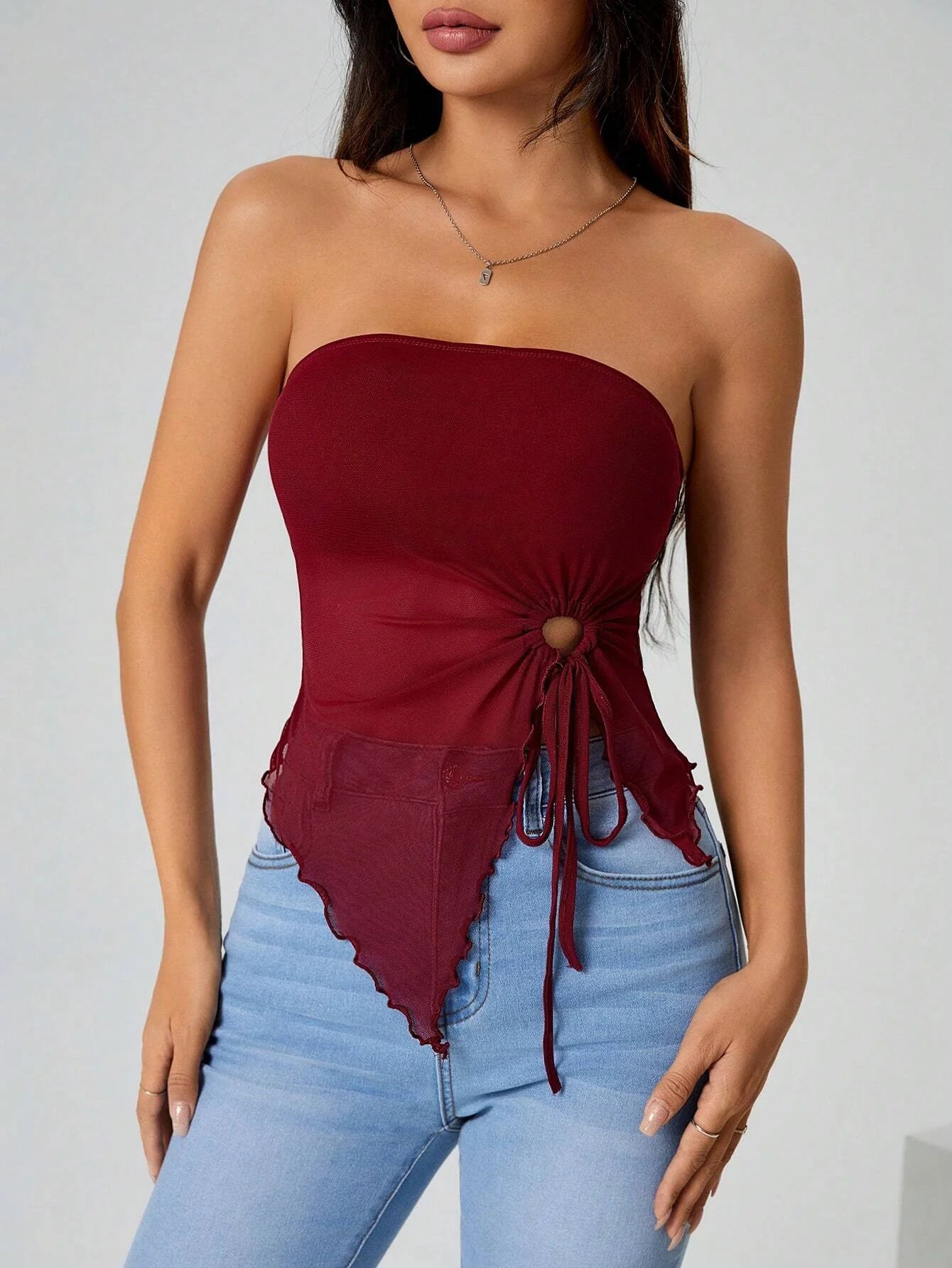Mia Muse Women's Tanks Summer French Trendy Plain Cut Out Asymmetrical Hem Sleeveless Off Shoulder Tube Tanks New Year Valentine