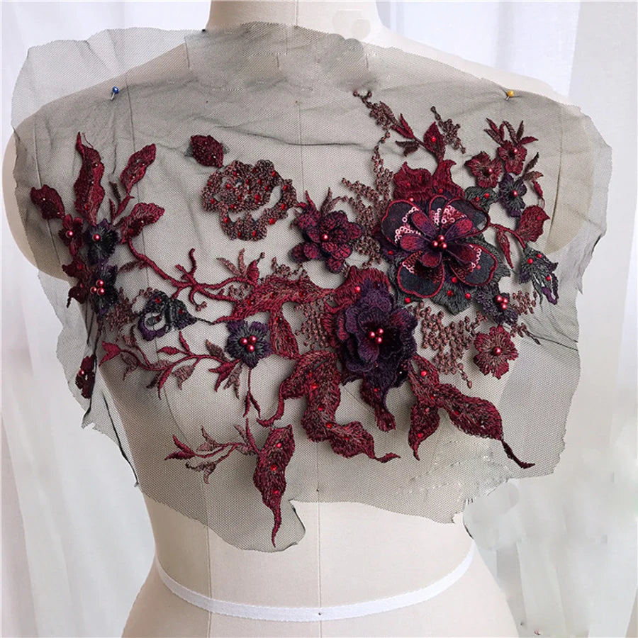 Lace, 3D Embroidered Sewing On Patches For Clothing Flower Lace Patch Wedding Party Gown Bridal Dress Fabric Appliques DIY Repair