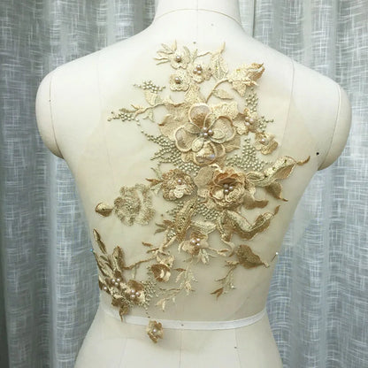 Lace, 3D Embroidered Sewing On Patches For Clothing Flower Lace Patch Wedding Party Gown Bridal Dress Fabric Appliques DIY Repair