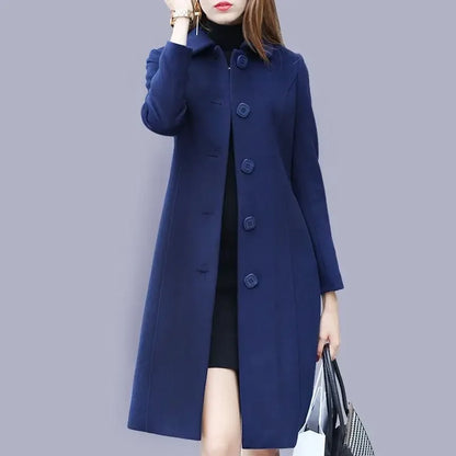 Women's Medium-Length Woolen Overcoat 2024 Autumn Winter New Style Plus Sizes Slimming Effect Smooths Your Silhouette Woolen Jac