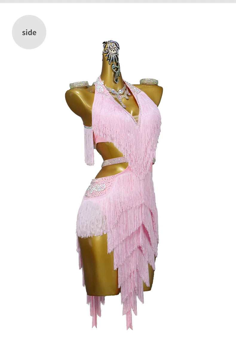 Dance Dress, 2025 Latin Sexy Professional Women Ballroom Party Prom Short Skirt Girls Samba Line Sport Stage Wear Fringed Clothes